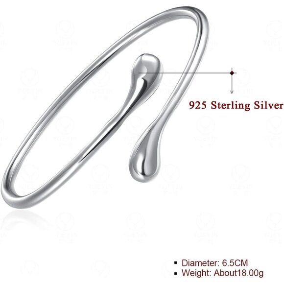 Handmade Silver Bangle Bracelet for Women 925 Sterling Silver Open Gift Box - Picture 4 of 5